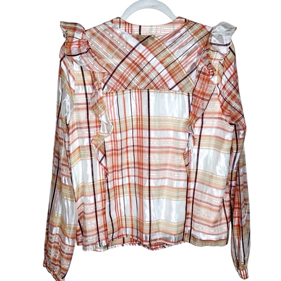 NWOT Anthropologie Polly Ruffled Peasant Blouse Plaid Top Medium - Picture 9 of 16